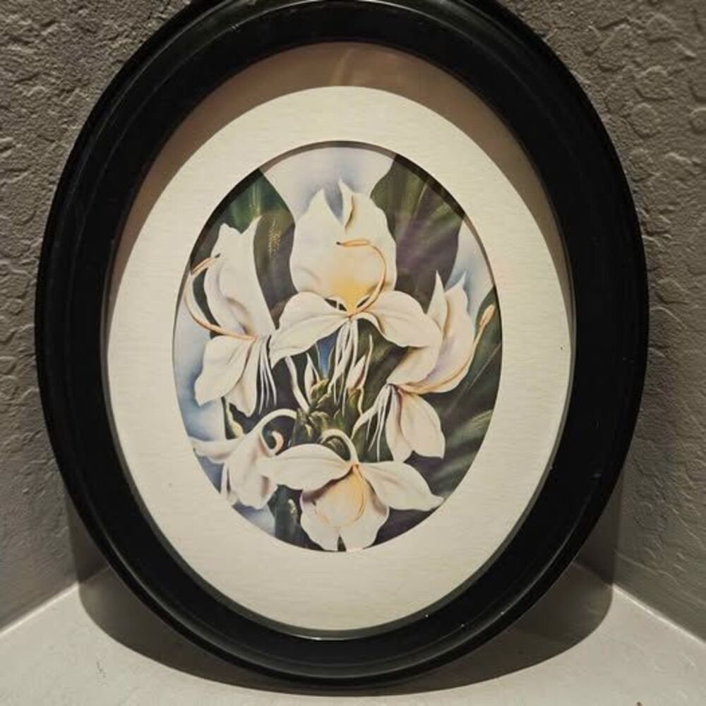 Hawaiian Framed Oval Floral Art with Certificate of Authenticity 17" x 14"